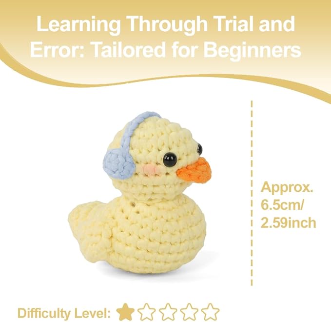 Crochet Kit for Beginners - Amigurumi Animal Crochet Kit with Video Tutorial | Complete DIY Starter Kit for Adults, Teens & Kids | Creative Craft Gift for Handmade Doll Making (Yellow Duck)