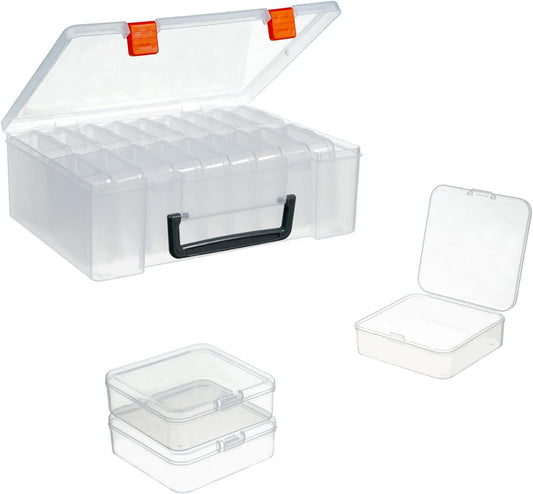 18 Pieces Small Plastic Craft 0rganizers and Storage, Transparent Box with Hinged Lid for Storage of Jewelry, Diamonds, DIY Art Craft Accessory
