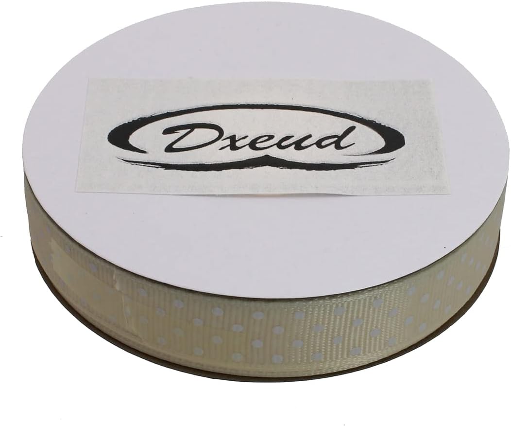 Polka Dot Grosgrain Ribbon 25 Yard Each Roll 100% Polyester (5/8", Beige)