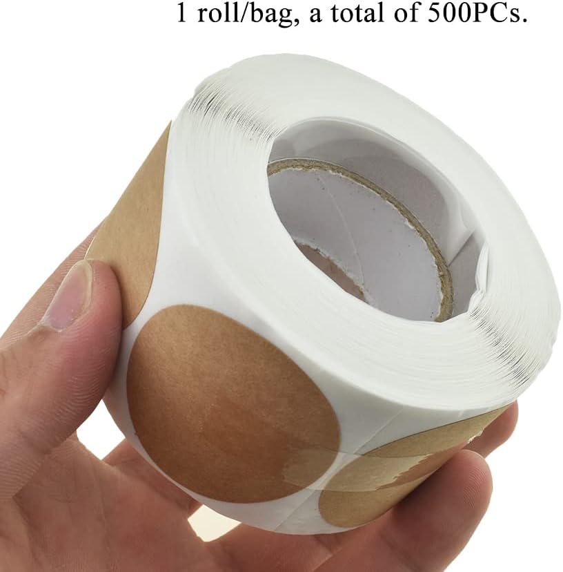 HAHIYO 1.5-Inch 500Pcs Natural Brown Kraft Round Label - Blank Adhesive Sticker to Write On for Jar, Canning, Price Tag, Store Organizing