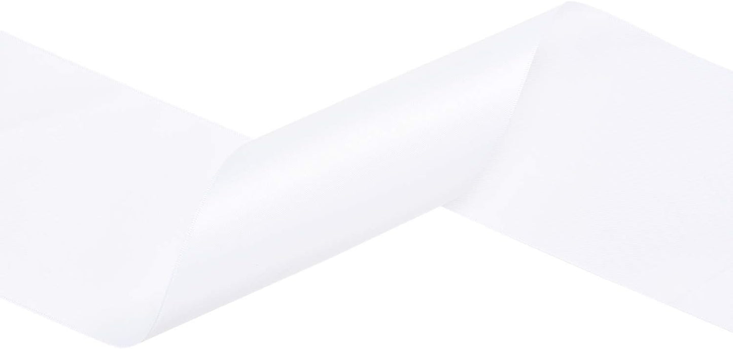 YAMA Double Face Satin Ribbon Roll - 4 inch Wide Solid Color Craft Ribbon, Great for Chair Sash,Making Bow, Sewing and Wedding Bouquet- 5 Yard/Spool, White
