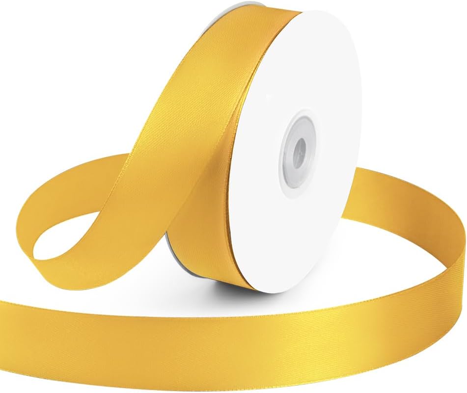 KMER LIFE 1 inch Wide x 50 Yards Yellow Single Faced Polyester Satin Ribbon, Yellow Satin Ribbon Perfect for Wedding Decor, Wreath, Crafts, Gift Wrapping & Other Projects (Yellow)