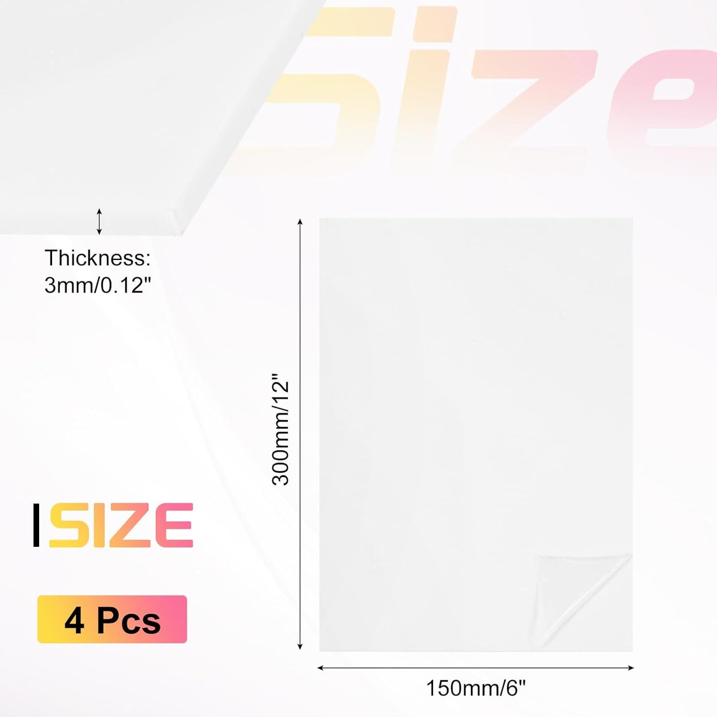 uxcell 4Pcs Acrylic Sheets 12x6 Inch Acrylic Panel 1/8 Inch-3mm Plastic Board for Picture Frames Sign Holders DIY Display Projects Craft, White