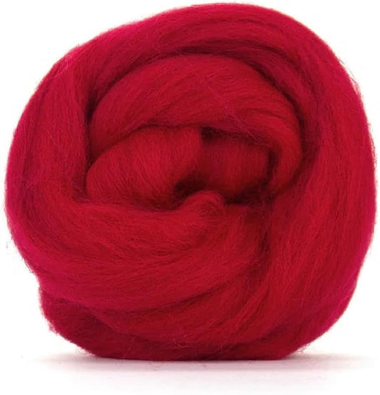 Revolution Fibers Dyed Corriedale Wool | 8 Ounces of Premium Combed Wool Top | 26 Micron, 100% Pure Corriedale Wool Roving, Ethically Sourced (Scarlet Red)