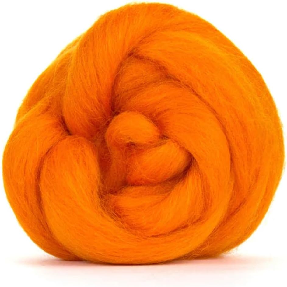 Revolution Fibers Dyed Corriedale Wool | 8 Ounces of Premium Combed Wool Top | 26 Micron, 100% Pure Corriedale Wool Roving, Ethically Sourced (Clementine Orange)