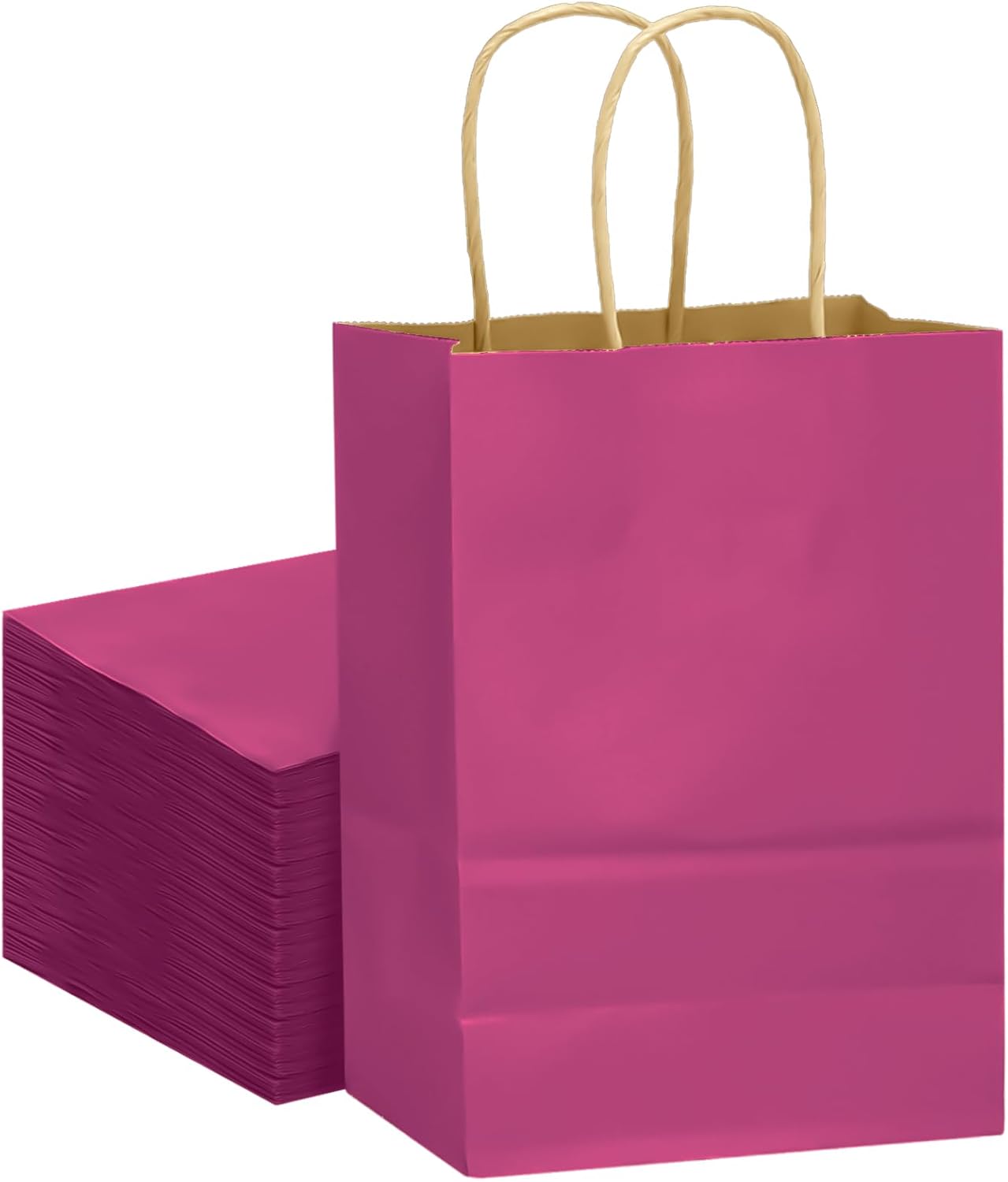 qiqee 32-Packs Rosy Paper Gift Bags with Handles Bulk 7.6"x4.75"x10.5" Medium Size Gift Bags Multiple Uses