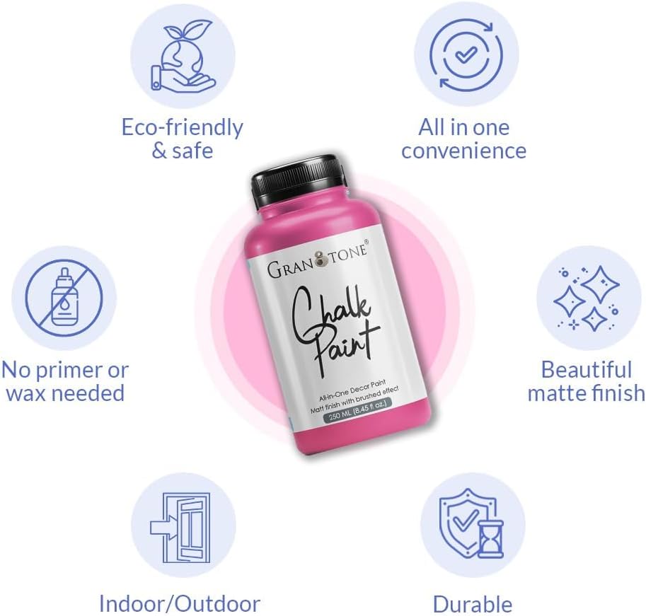 GRANOTONE Chalk Paint for Furniture | Matt-Finish Water-Based Acrylic Paint for Wood, Walls, Metal, Glass, Paper, Fabric Canvas | Maximum Coverage Chalk Paint for Kids & Adults, 120 Ml (VERVE VIOLET)