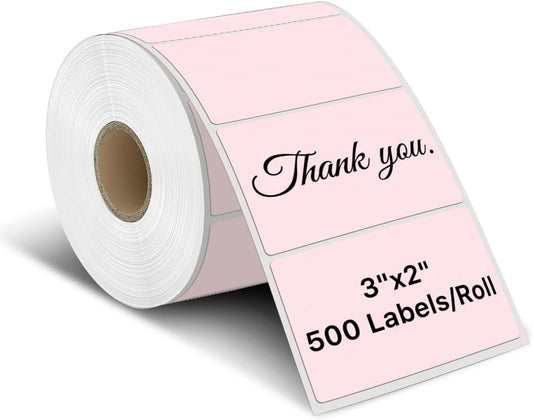 iEager 3" x 2" Thermal Labels, Rectangle Thermal Printer Stickers, Self-Adhesive Durable Sticker with Perforation Line, 500 Labels/Roll, Pink