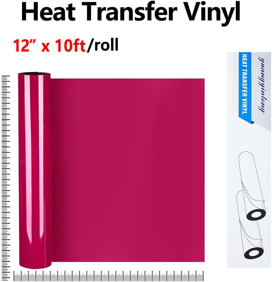 guangyintong Heat Transfer Vinyl Rose Red HTV Rolls, 12" x 10ft Rose Red Iron on Vinyl for T-Shirts, Matte Surface HTV Vinyl for All Cutter Machine Easy to Cut & Weed for Heat Vinyl DIY Design