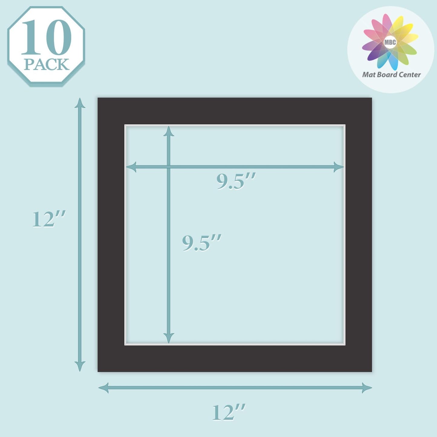MBC Mat Board Center, 10 Pack 12x12 for 10x10 Black Picture Mats Frame Mattes, Bevel Cut, Acid Free, 4-ply Thickness