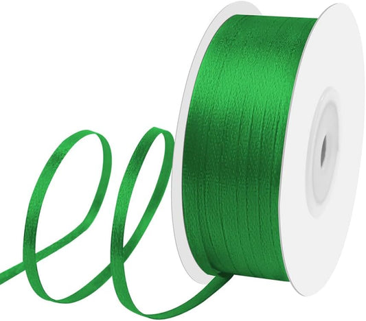 1/8" Width x 100 Yards Satin Ribbon, Small Green Ribbon Perfect for DIY Craft, Bows, Gift Wrapping, Flower Bouquet, Valentine's Day, Christmas and Party Decoration