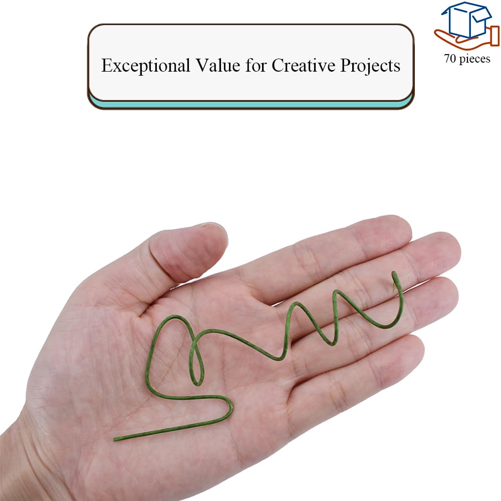 HAHIYO 18Gauge Dark Green Paper-Wrapped Metal Floral Wire 14 Inches(36cm), 70 Pack Flexible Paddle Wires Florist Wire Garden Wires for Craft Christmas Wreath Flower Arrangement Bouquet Wedding DIY