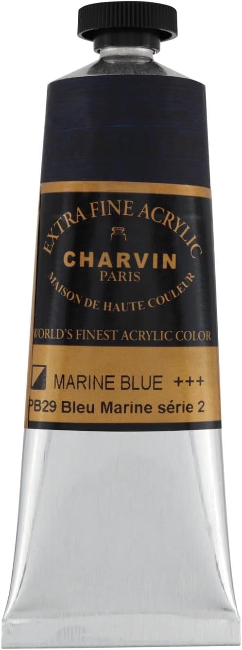 Charvin Extra Fine Professional Acrylic Paint - Marine Blue, 60ml Tube, Triple-Milled, Lightfast Pigments, Open Stock Artist Acrylic Paints in Nature-Inspired Hues