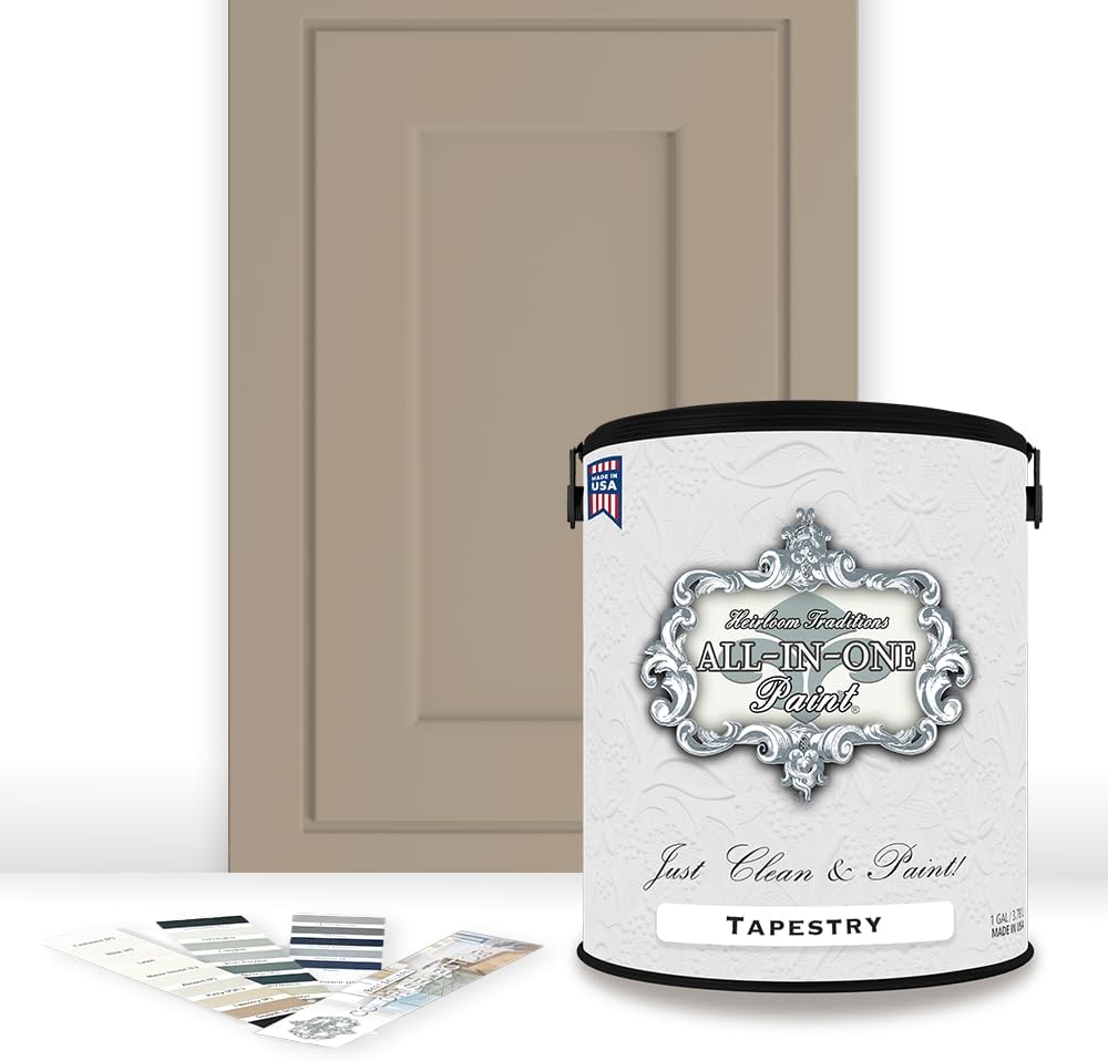 ALL-IN-ONE Paint, Durable cabinet and furniture paint. Built in primer and top coat, no sanding needed. Includes our 30 featured color card - Tapestry (khaki brown), Gallon