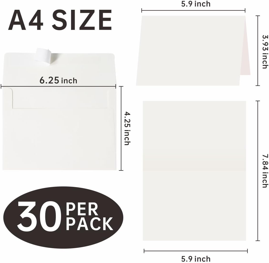 Blank Cards and Envelopes 4x6, 30 Pack Cream White Invitation Folded Cardstock with 30 Matching Self-Seal Cream A4 Envelopes, Thank You Blank Greeting Cards, for DIY, Print Custom, Wedding & Birthday