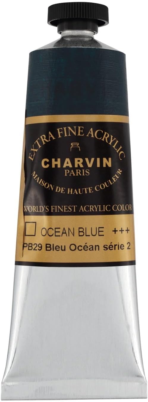 Charvin Extra Fine Professional Acrylic Paint - Ocean Blue, 60ml Tube, Triple-Milled, Lightfast Pigments, Open Stock Artist Acrylic Paints in Nature-Inspired Hues