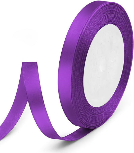 3/8" x 25 Yards Satin Ribbon, Purple Silk Ribbon Ideal for Gift Wrapping, Floral Bouquets, Crafts, Wedding Party Decorations, Christmas and Sewing Projects
