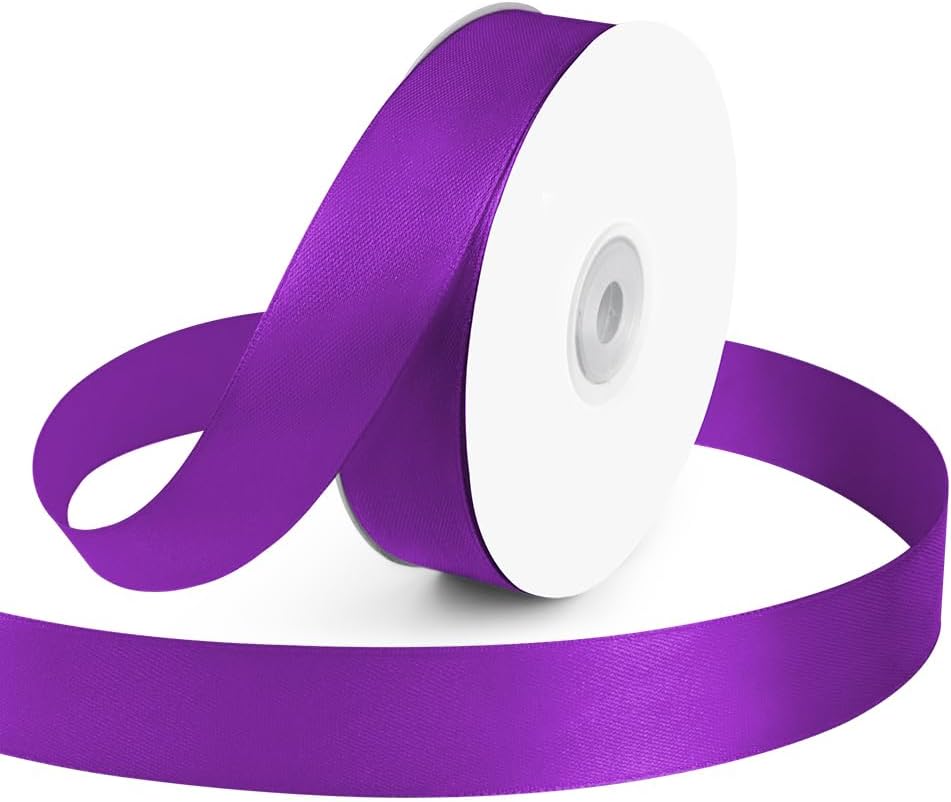 KMER LIFE 1 inch Wide x 50 Yards Purple Single Faced Polyester Satin Ribbon, Purple Satin Ribbon Perfect for Wedding Decor, Wreath, Crafts, Gift Wrapping & Other Projects (Purple)