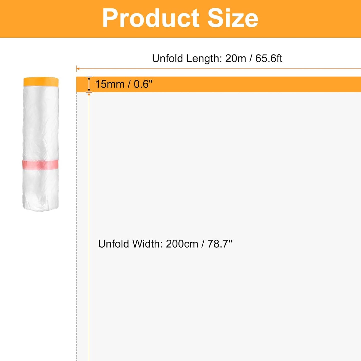 HARFINGTON Pre-Taped Masking Film 78.7" x65.6ft Double Adhesive Tape and Drape Painters Plastic Drop Cloth Film with Tape Plastic Sheeting for Automotive Painting Covering