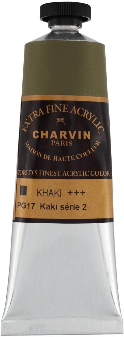 Charvin Extra Fine Professional Acrylic Paint - Khaki, 60ml Tube, Triple-Milled, Lightfast Pigments, Open Stock Artist Acrylic Paints in Nature-Inspired Hues