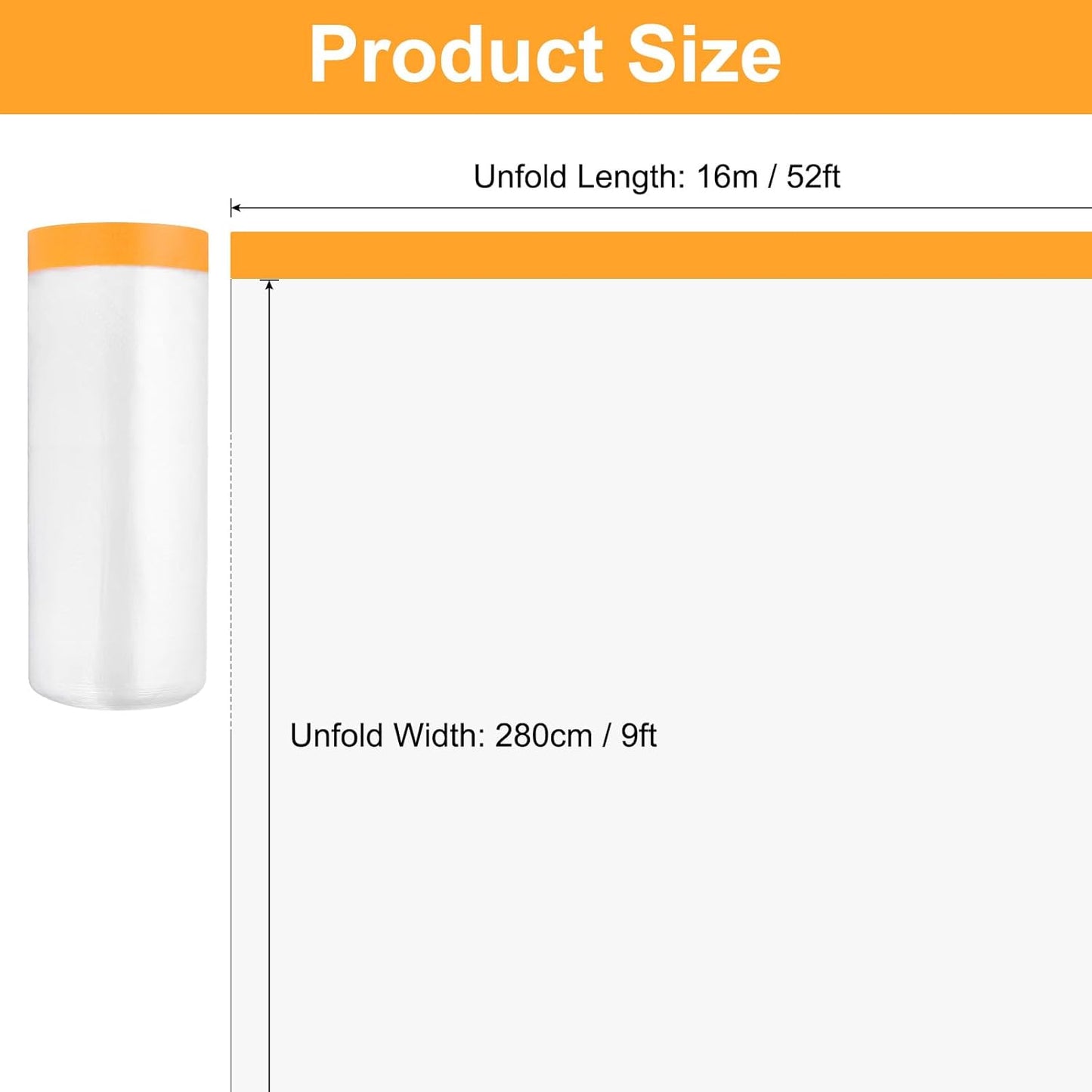 uxcell 2 Rolls Painters Plastic with Tape, 9 x 52 Ft Pre-Taped Masking Film Tape and Plastic Film Paint Plastic Covering Roll for Covering Skirting, Frames and Auto Body, Yellow/Clear