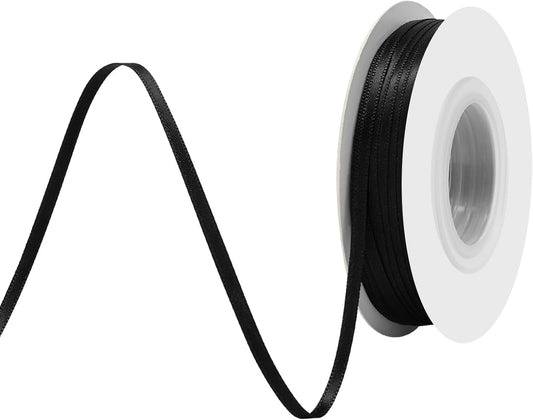 Black Satin Ribbon 1/8" X 50 Yards Solid Color Double Faced Ribbons Perfect for Crafts Wedding Decor Bow Making Arts Sewing and More