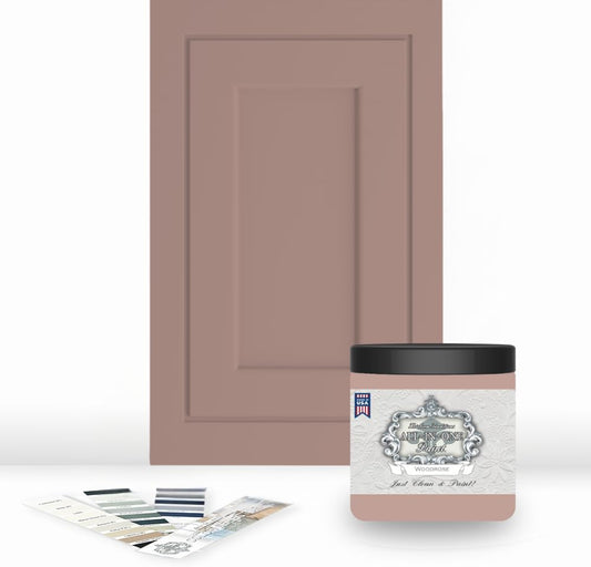 ALL-IN-ONE Paint, Durable cabinet and furniture paint. Built in primer and top coat, no sanding needed. Includes our 30 featured color card - Woodrose (muted rose), 8oz Sample