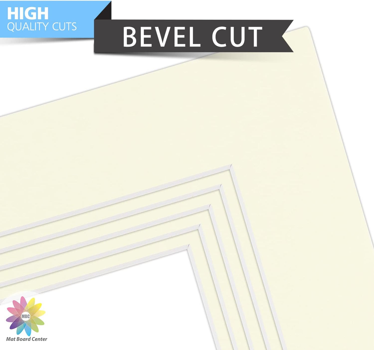 Mat Board Center, Pack of 10, 8x10 for 5x7 Ivory Color Mats - Bevel Cut, Acid Free, 4-ply Thickness, White Core - for Pictures, Photos, Framing