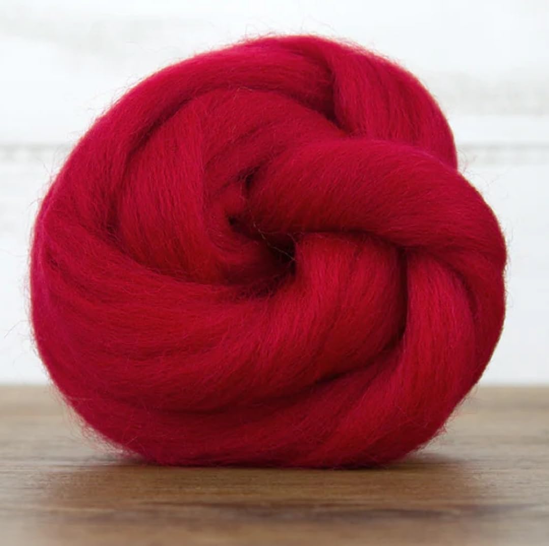Revolution Fibers Dyed Corriedale Wool | 8 Ounces of Premium Combed Wool Top | 26 Micron, 100% Pure Corriedale Wool Roving, Ethically Sourced (Scarlet Red)