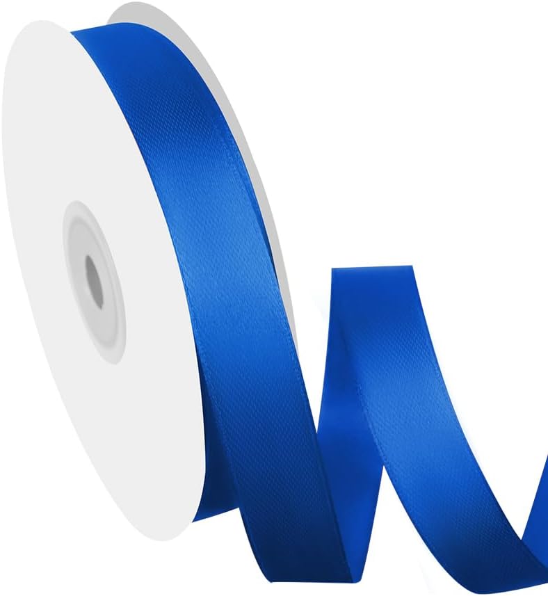 5/8" Width x 50 Yards Satin Fabric Ribbon, Royal Blue Ribbon Perfect for DIY Bows, Swags, Gift Wrapping, Craft, Flower Bouquet，Christmas and Party Decoration