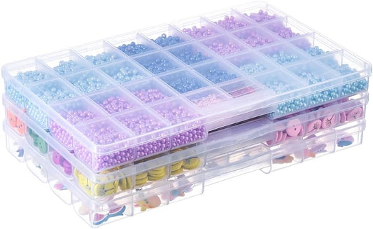 BangQiao 3 Pack Fixed 32 Grids Clear Plastic Storage Box, Transparent Organizer Container Case for Bead, Button, Jewelry, Diamond, Craft Supplies, Small Parts, Sewing Kit, DIY Accessories
