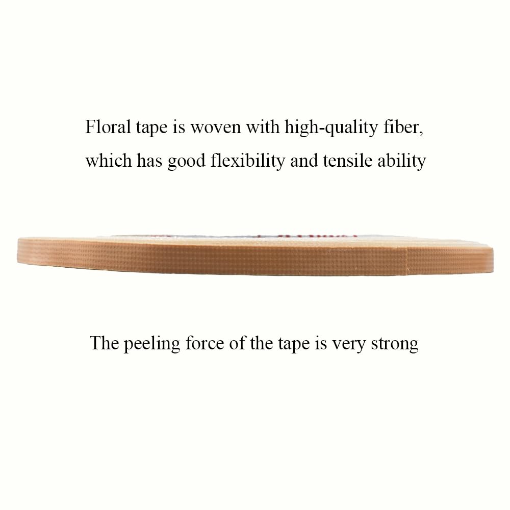 HAHIYO Light Brown 0.25Inch Wide Floral Tape, Waterproof Florist Tape Flower Wrap Adhesive Waterproof Decorative Tape for Bouquet Stem Wrapping Flower Arranging Craft, 2Rolls 200Feet/66Yard Total