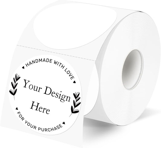 2 Inch White Round Thermal Labels Sticker, Waterproof Circle Direct Thermal Labels, Removable Multi-Purpose Self-Adhesive Sticker Label for DIY Logo Design- 300 Sheet/Roll