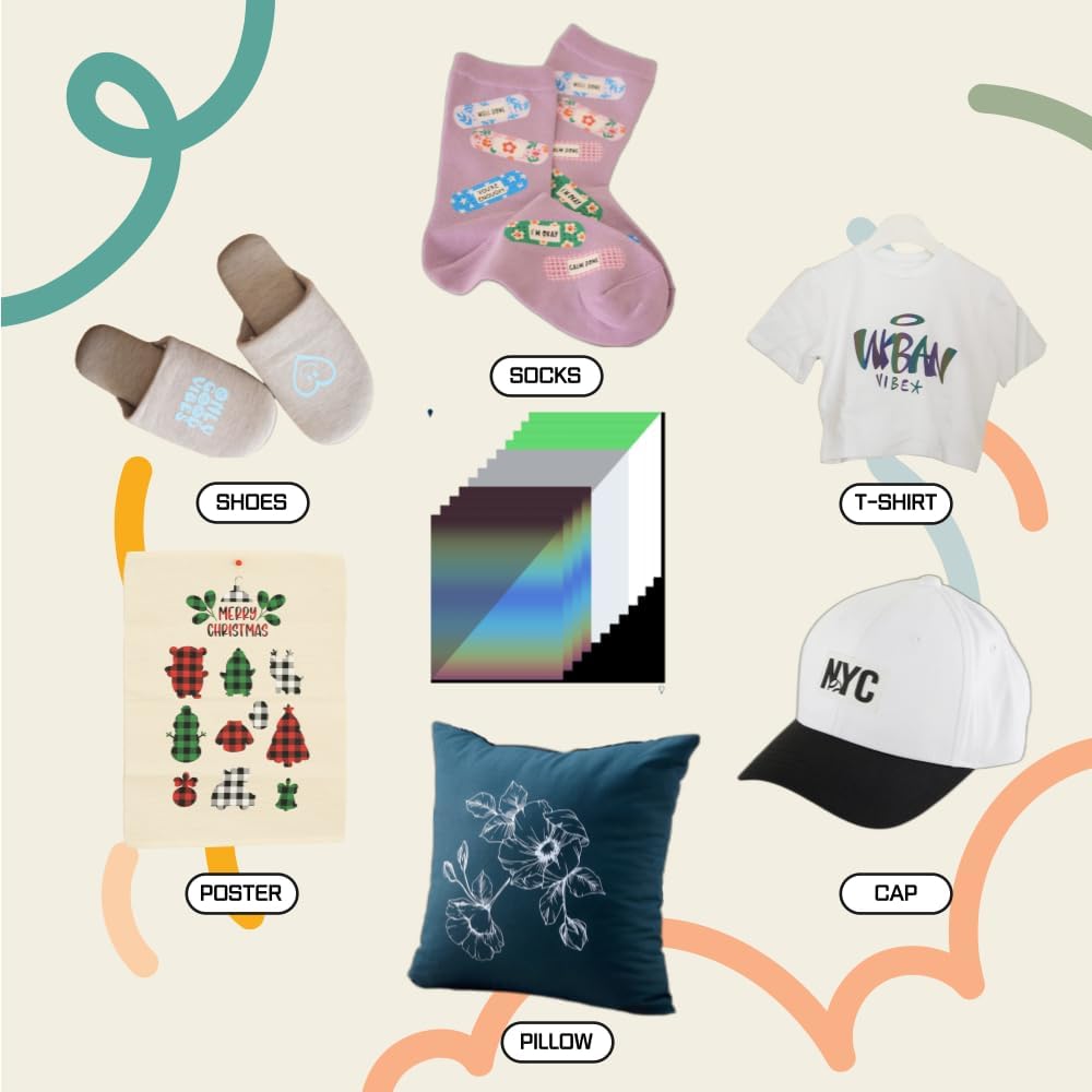 QuuCut Heat Transfer Vinyl Bundle: 12 Pack 12" x 10" Sheets, Reflective Silver, Rainbow and Glow in The Dark, Iron on Vinyl for T-Shirts, Cricut & Silhouette - Easy to Cut & Weed