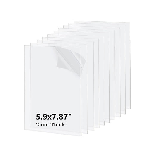 10 Pack 5.9x7.87 Clear Acrylic Sheet 2mm Thick, Clear Plexiglass Sheet 15x20cm, Plastic Plexiglass Board Acrylic Board for Wall Crafts Glass Picture Frame DIY Projects Signs and Painting