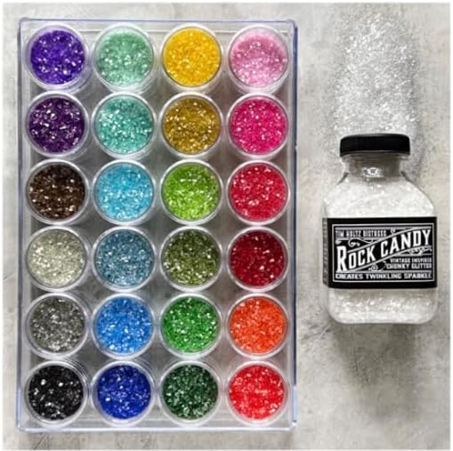 Tim Holtz Rock Candy Glitter, Clear and Chunky, Bundle of 2 Jars, 4.7 Ounces Each, 3 Carnora Scoop Spoons