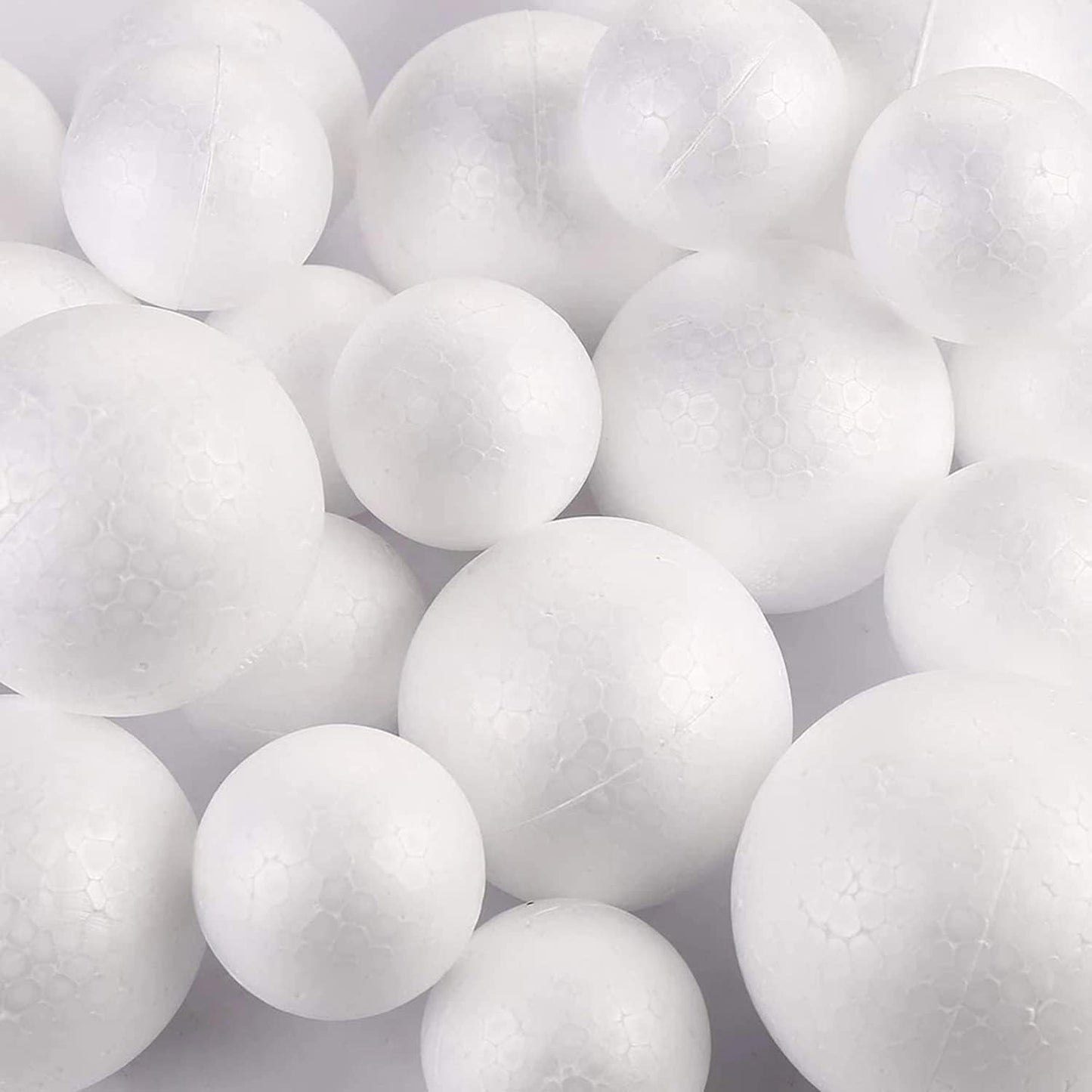 hesmartly 50 Pack Craft Foam Balls,White Polystyrene Smooth Round Balls, 5 Sizes Foam Balls and 2 Pieces Painting Brushes for DIY Projects Arts and Crafts Supplies