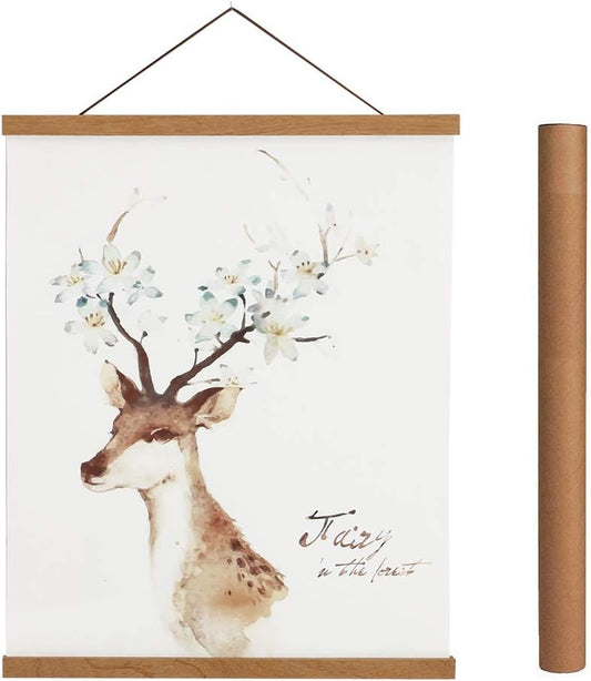 Artmag Magnetic Poster Hanger Frame, 20x28 20x30 20x24 Light Wood Wooden Magnet Canvas Artwork Print Poster Hangers Frames Hanging Kit (Teak Wood, 20")