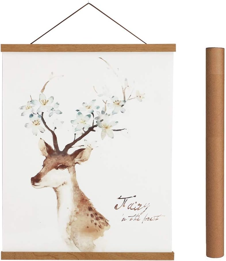 Artmag Magnetic Poster Hanger Frame, 55x36 55x30 55x60 Light Wood Wooden Magnet Canvas Artwork Print Dowel Poster Hangers Frames Hanging Kit (Teak Wood, 55")