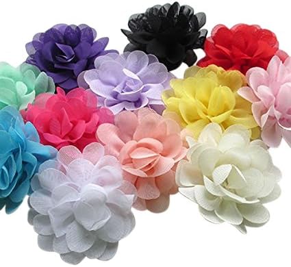 Chenkou Craft 12PCS Big 55MM Organza Ribbon Bows Flowers Appliques Wedding Party Decoration