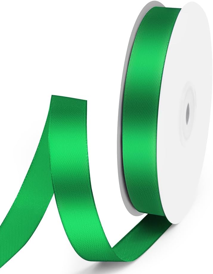5/8" x 50 Yards Satin Ribbon - Green Silk Ribbon with Spool - Ideal for Gift Wrapping, Floral Bouquets, Crafts, Wedding Party Decorations, Christmas and Sewing Projects