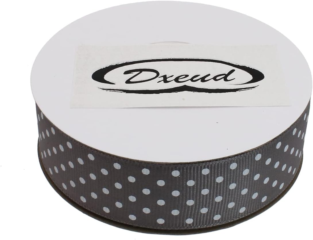 Polka Dot Grosgrain Ribbon 25 Yard Each Roll 100% Polyester (1", Gray)