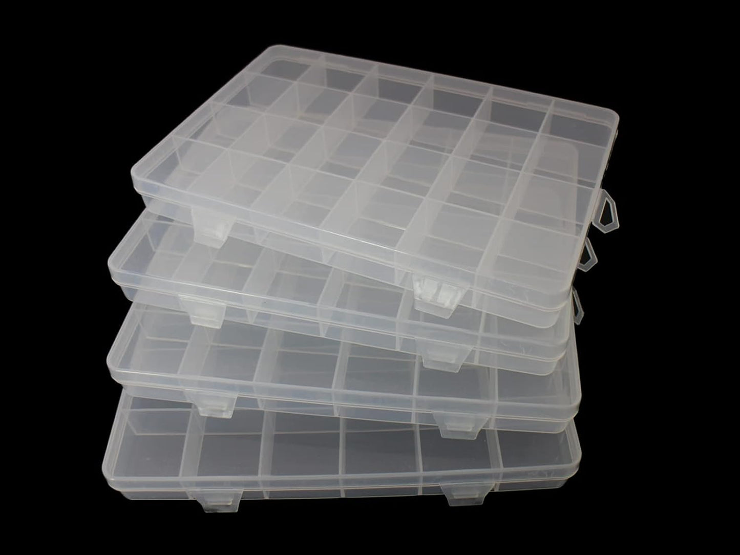 4packs Plastic Organizer Box 24 Grids Clear Storage Container Jewelry Box with Fixed Dividers for Beads Art DIY Crafts Jewelry Fishing Tackles (4pcs 24 Grids Box)