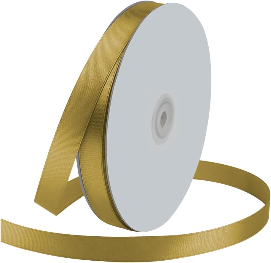 5/8" Wide x 100 Yards Single Face Polyester Satin Ribbon, Satin Ribbon for Crafts, Gift, Hair Bows, Wedding Party Decoration, Bow Making & Other Projects (Golden)