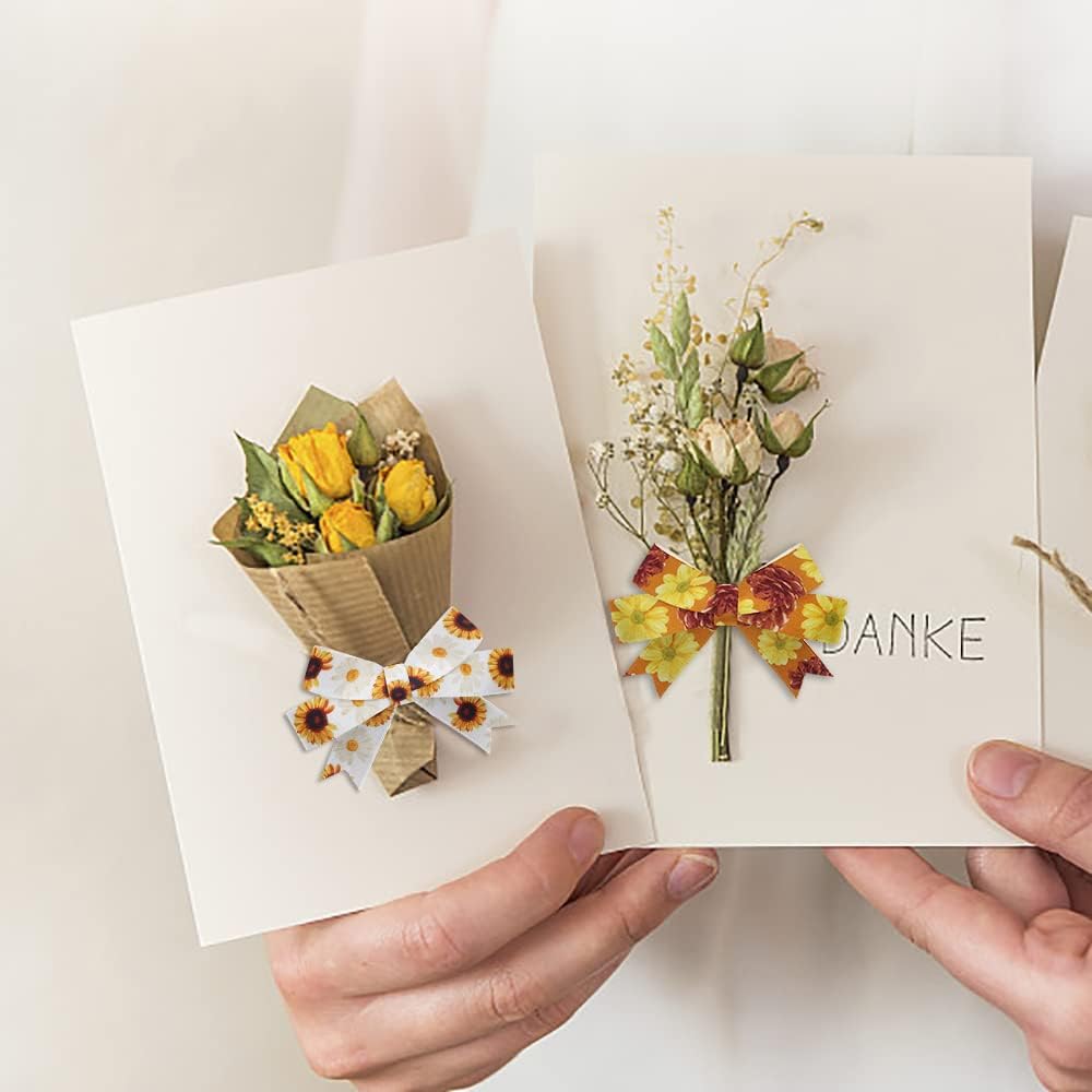 4 PCS Thanksgiving Fall Ribbons for Crafting, 3/8''Width and 4/5''Width Flowers Ribbons White Orange Satin Ribbon Metallic Leaves Craft Ribbons for Gift Wrapping Fall Decorations