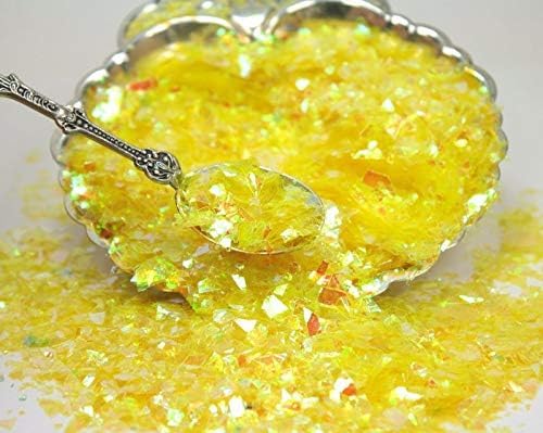 Bright Yellow Iridescent Ice Glitter Flakes for Nail Art - Lightweight Holographic Polyester - 311-4355 - 1/2 oz (14 Grams)