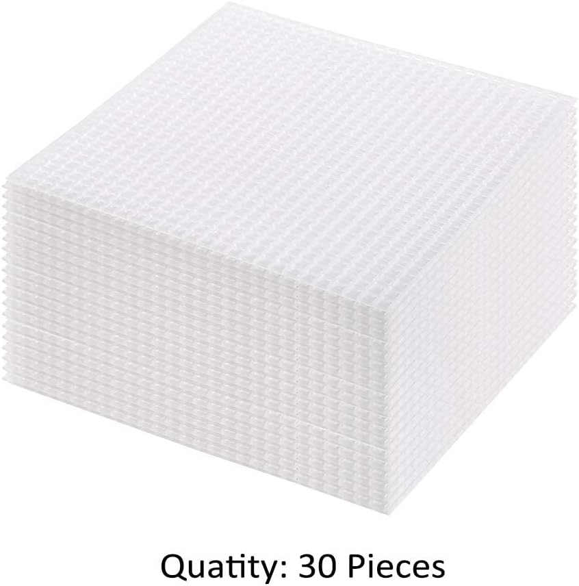 Pllieay 30 Pieces 6 Count Plastic Mesh Canvas Sheets for Embroidery, Acrylic Yarn Crafting, Knit and Crochet Projects (4.1 X 4.1 Inch)