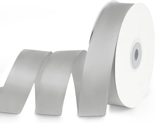 1" x 50 Yards Satin Ribbon - Silver Silk Ribbon with Spool - Ideal for Gift Wrapping, Floral Bouquets, Crafts, Wedding Party Decorations, Christmas and Sewing Projects