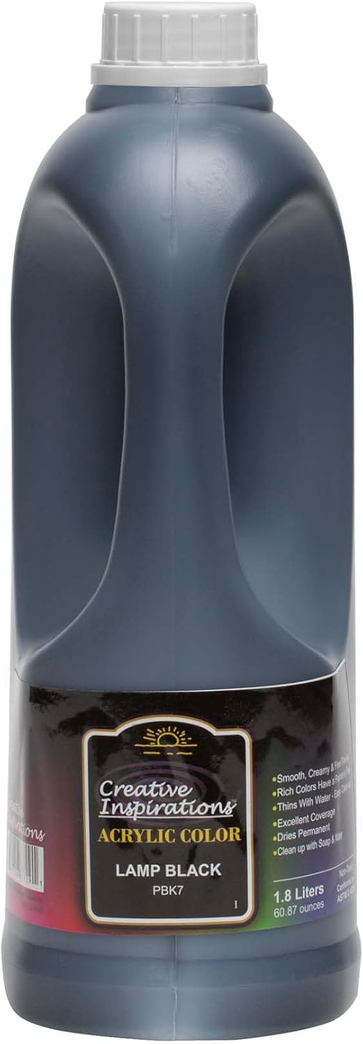 Creative Inspirations Acrylic Paint - Lamp Black - 1.8 Liter - Smooth & Creamy Consistency, Vibrant Pigmentation, Great Coverage for Artists - Clean Up with Soap & Water