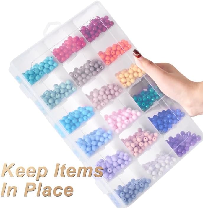 18 Grids Large Plastic Organizer Box with Adjustable Dividers, Clear Compartment Storage Container Tackle Box with Label Stickers for Beads, Crafts, Jewelries, Tools